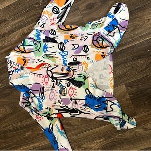 Colorful Abstract Print Wrap Top